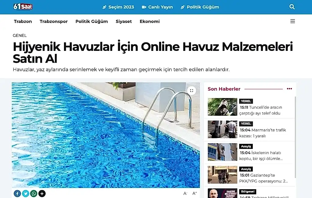Havuzlar İçin Havuz Malzemeleri Satın Al Havuz Yapımı